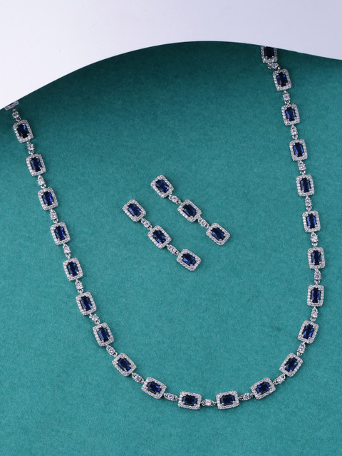 

Tistabene Rhodium-Plated & Blue Embellished Jewellery Set, Silver