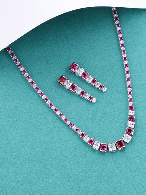 

Tistabene Rhodium-Plated & Red Embellished Jewellery Set, Silver