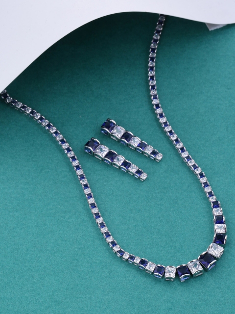 

Tistabene Rhodium-Plated & Blue Embellished Jewellery Set, Silver