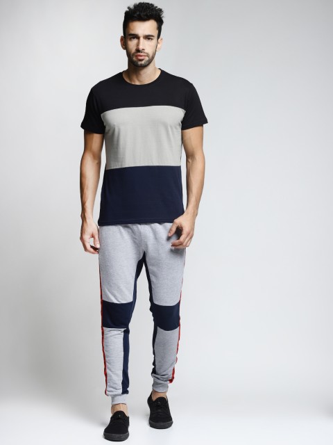 

Difference of Opinion Men Grey Colourblocked Straight-Fit Joggers