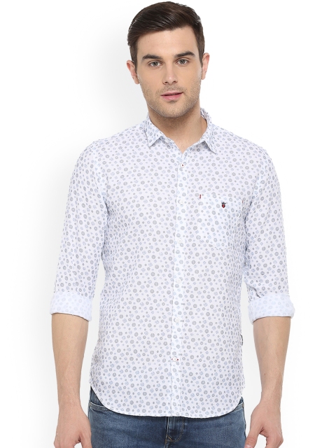 

Louis Philippe Men White & Blue Slim Fit Printed Casual Shirt