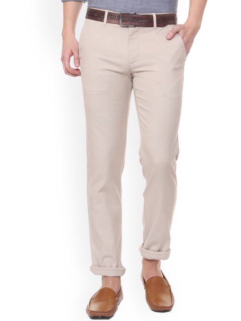 

Louis Philippe Men Beige Slim Fit Self Design Regular Trousers