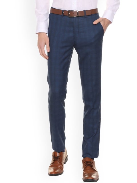 

Louis Philippe Men Blue Slim Fit Checked Formal Trousers