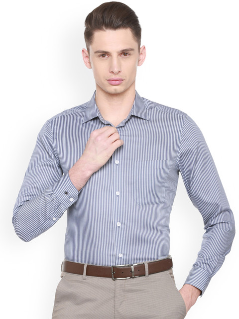 

Louis Philippe Men Blue & Grey Regular Fit Striped Formal Shirt