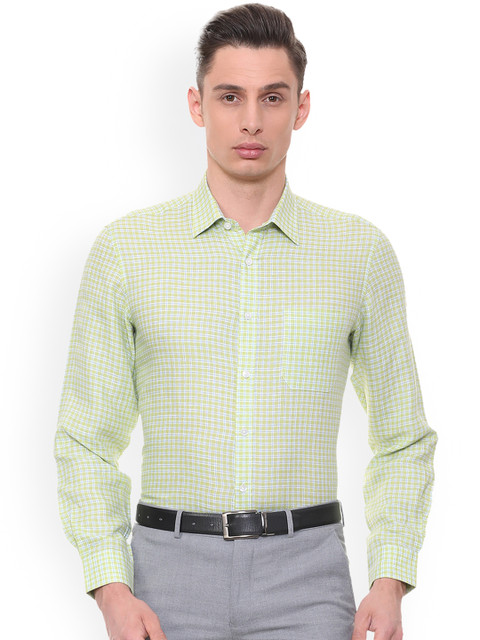 

Louis Philippe Men Green Slim Fit Checked Linen Formal Shirt