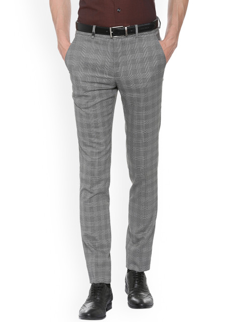 

Louis Philippe Men Grey Slim Fit Checked Formal Trousers