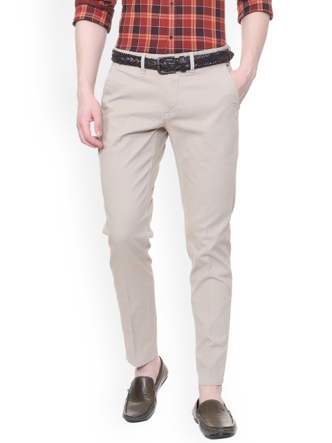 

Louis Philippe Men Beige Slim Fit Self Design Regular Trousers
