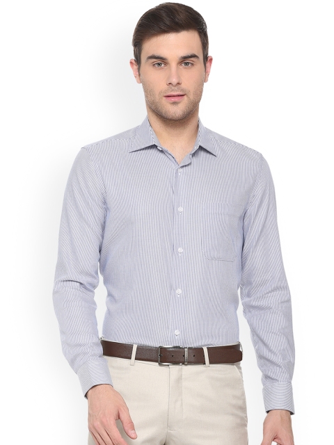 

Louis Philippe Men Blue & White Regular Fit Self Design Permapress finest wrinkle free Casual Shirt