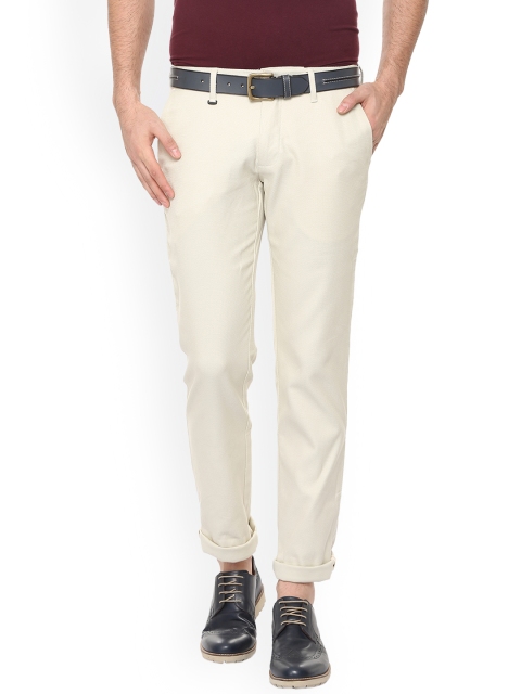 

Louis Philippe Men Cream-Coloured Slim Fit Self Design Regular Trousers