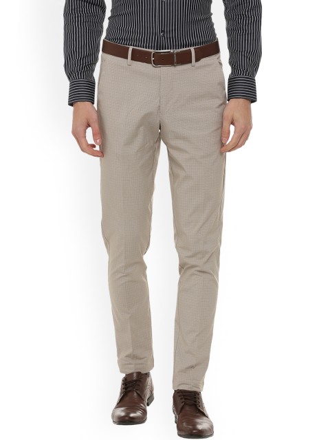 

Louis Philippe Men Beige Slim Fit Checked Formal Trousers