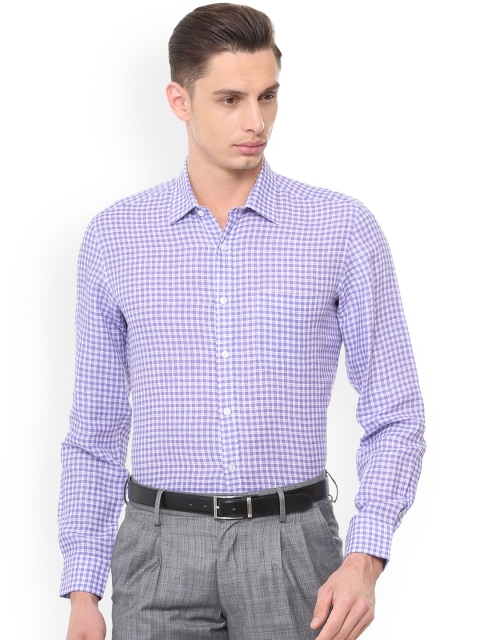 

Louis Philippe Men Purple Slim Fit Checked Linen Formal Shirt