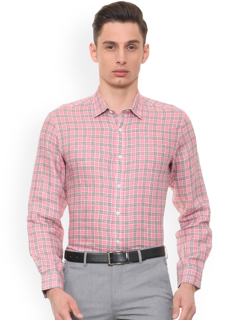 

Louis Philippe Men Pink Slim Fit Checked Linen Casual Shirt
