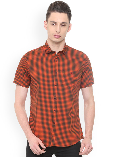

Louis Philippe Men Orange & Grey Slim Fit Checked Casual Shirt