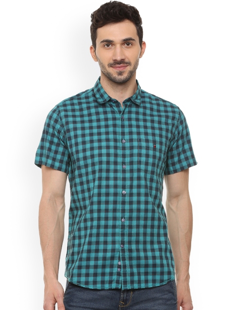 

Louis Philippe Men Green & Blue Slim Fit Checked Casual Shirt