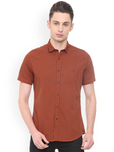

Louis Philippe Men Orange & Grey Slim Fit Checked Casual Shirt