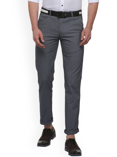 

Louis Philippe Men Grey Slim Fit Self Design Regular Trousers