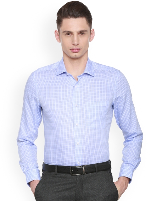

Louis Philippe Men Blue Regular Fit Checked Permapress finest wrinkle free Formal Shirt