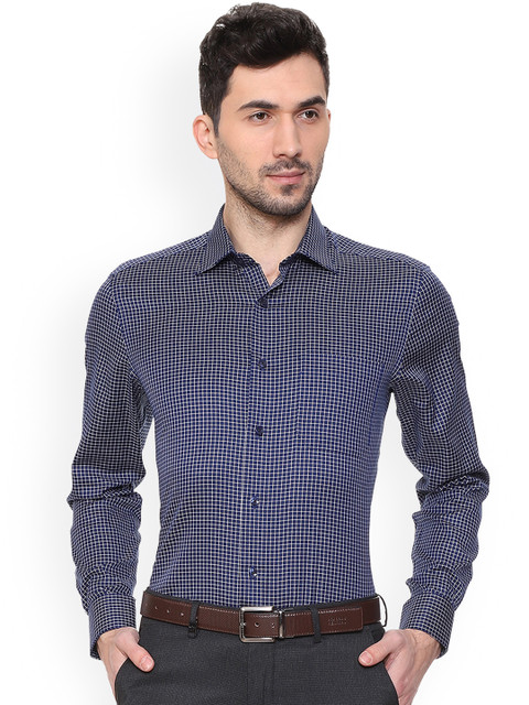 

Louis Philippe Permapress Men Blue Regular Fit Checked Formal Shirt