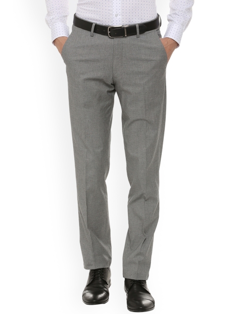 

Louis Philippe Men Grey Slim Fit Self Design Formal Trousers