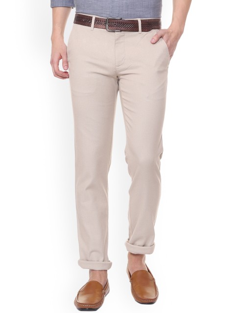 

Louis Philippe Men Beige Slim Fit Self Design Regular Trousers