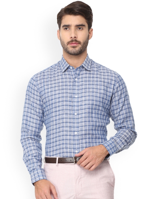 

Louis Philippe Men Blue Slim Fit Checked Linen Formal Shirt
