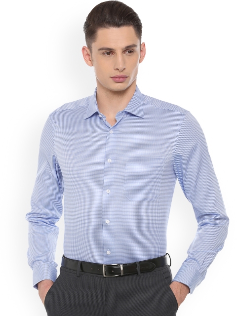 

Louis Philippe Men Blue Regular Fit Checked Permapress finest wrinkle free Formal Shirt