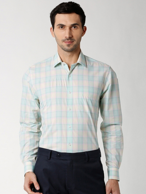 

Peter England Men Blue & Yellow Regular Fit Checked Formal Shirt