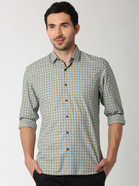 

Peter England Men Blue & Brown Slim Fit Checked Casual Shirt