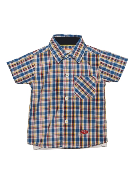 

612 league Boys Blue & White Regular Fit Checked Casual Shirt