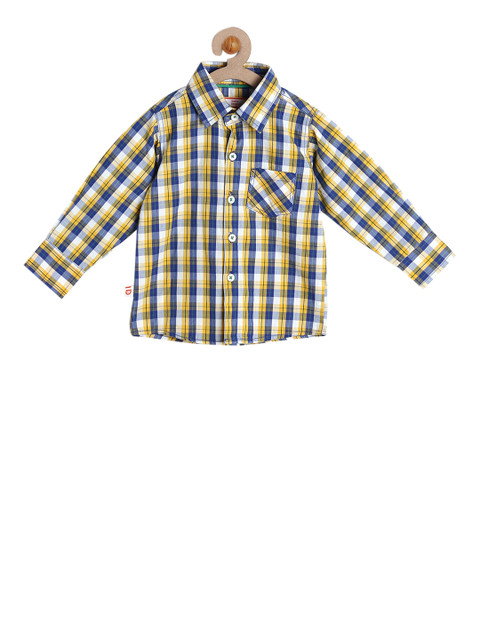 

612 league Boys Yellow & Blue Regular Fit Checked Casual Shirt