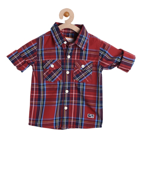 

612 league Boys Rust Regular Fit Checked Casual Shirt