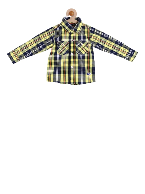

612 league Boys Yellow & Blue Regular Fit Checked Casual Shirt