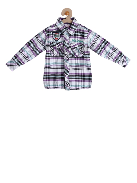 

612 league Boys Purple & White Regular Fit Checked Casual Shirt