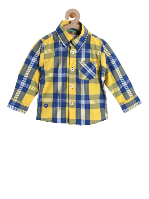 

612 league Boys Green & Yellow Regular Fit Checked Casual Shirt
