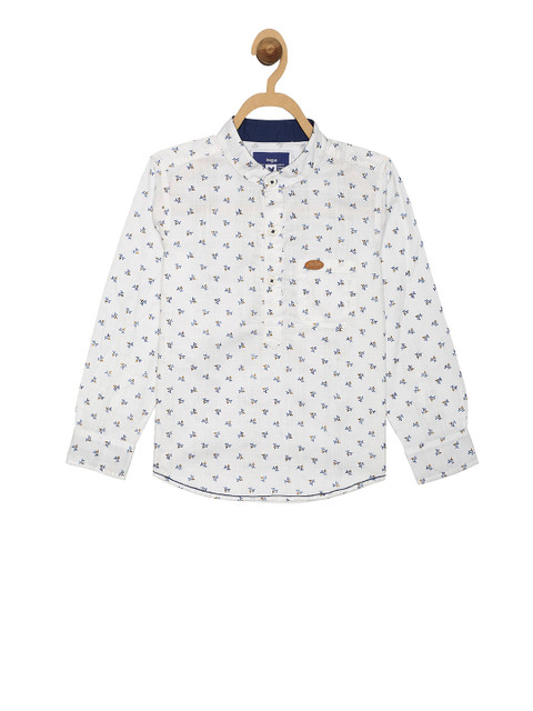

612 league Boys White Regular Fit Printed Casual Shirt
