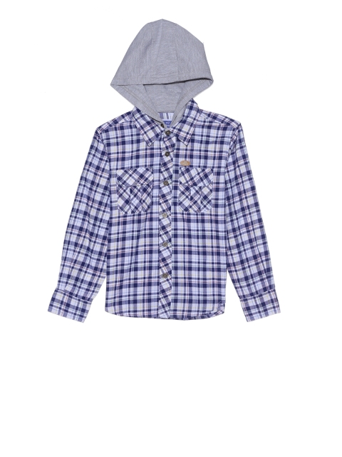 

612 league Boys Navy Blue Regular Fit Checked Casual Shirt
