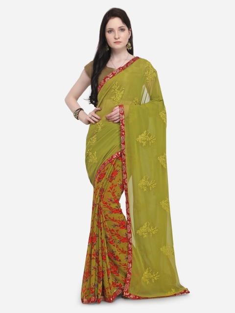 

Triveni Green Embroidered Pure Georgette Saree