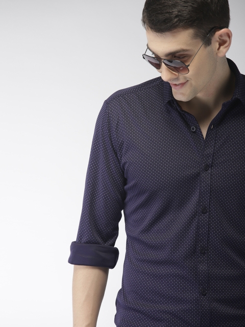 

Mast & Harbour Men Navy Blue & Grey Regular Fit Printed Knitted Casual Shirt