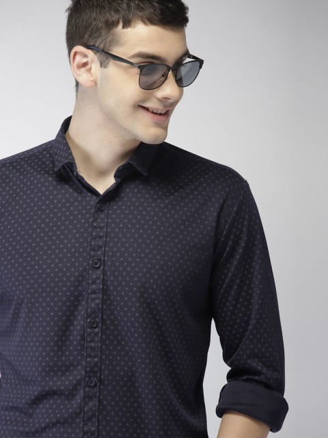

Mast & Harbour Men Navy Blue Regular Fit Printed Knitted Casual Shirt