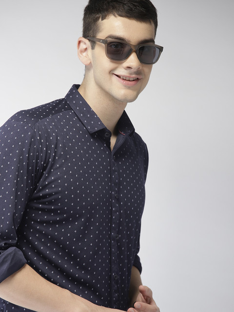 

Mast & Harbour Men Navy Blue Regular Fit Printed Knitted Casual Shirt