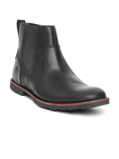

Timberland Men Black Solid Kendrick Chelsea Leather Mid-Top Flat Boots