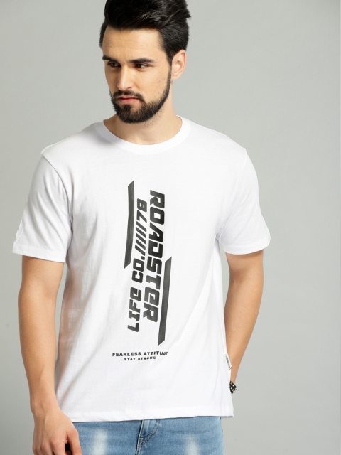 

Roadster Men White Brand Carrier Print Round Neck T-shirt