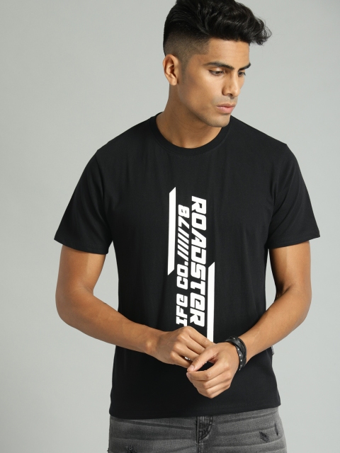 

Roadster Men Black Printed Round Neck T-shirt