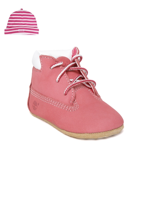

Timberland Girls Pink Crib Leather Booties with Beanie
