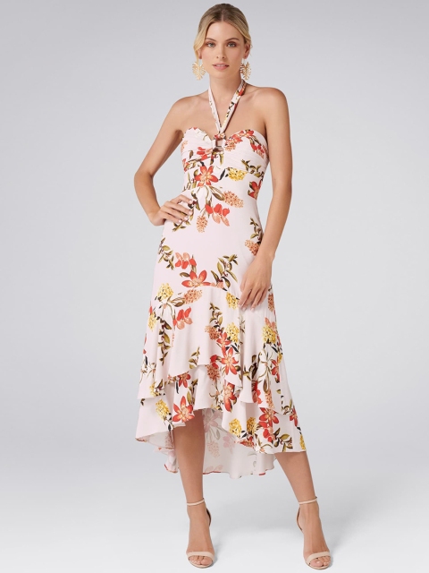 

Forever New Women Off-White & Rust Red Printed Fit and Flare Dress
