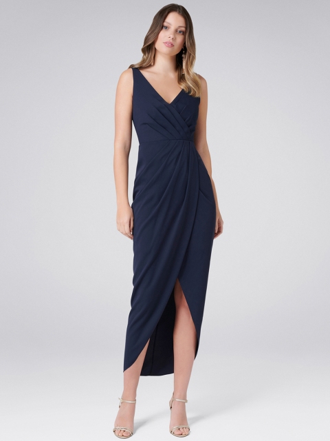 

Forever New Women Navy Solid Wrap Tulip Dress, Navy blue