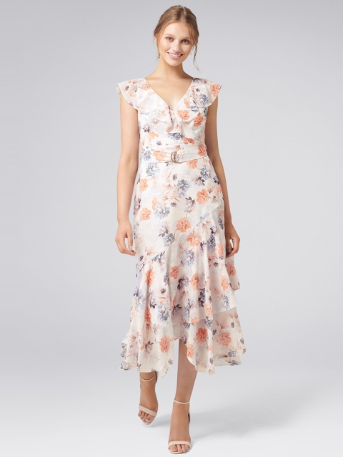 

Forever New Women Peach-Coloured & Off-White Printed Fit and Flare Dress