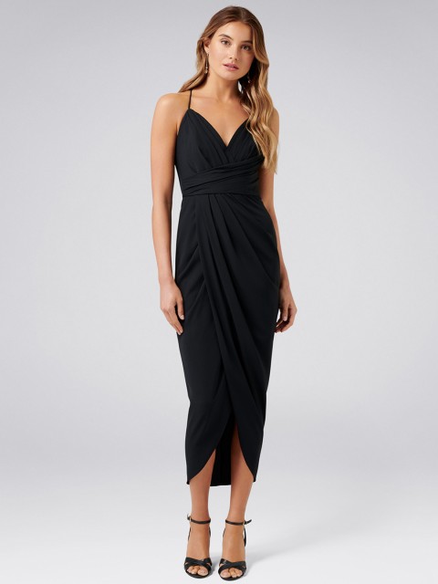 

Forever New Women Black Solid Wrap Tulip Dress