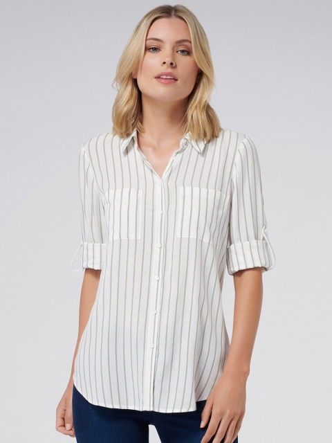 

Forever New Women White Regular Fit Striped Casual Shirt