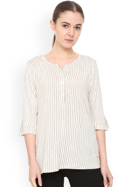 

Van Heusen Woman Women Cream-Coloured Striped Shirt Style Top